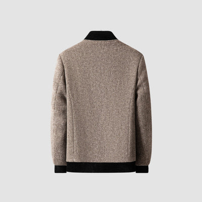 Old Money Stand Collar Zipper Woolen Jacket