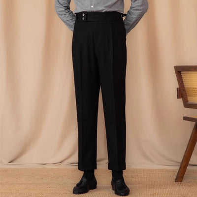 Old Money Adjustable Buckle High Waist Straight Suit Pants